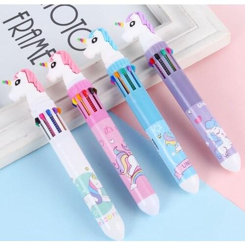 10 Color Creative Stationery Ballpoint Pen Cartoon Student Color Hand Account Pen Girl Unicorn Office School Student