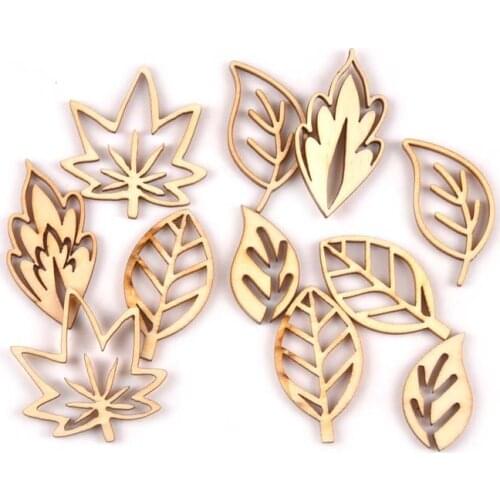 10Pcs mix hollowed leaves Wood Slices DIY Crafts Scrapbooking for Handmade Home Decor Unfinished wooden ornaments 40-50mm M1914