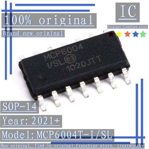 2021+100% Brand new original 10PCS-50PCS MCP6004T-I/SL MCP6004T SOP-14 Operational amplifier Quad 1.8V 1MHz