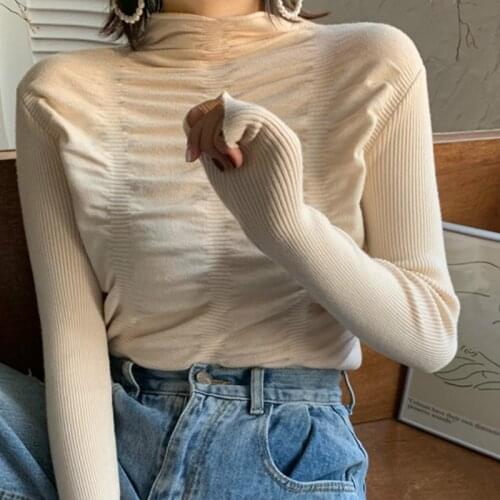 2020 New Long Sleeve Knitted Sweaters Jumpers Women Ladies High Elastic Pullovers Slim Tops Autumn Winter Basic Sweater