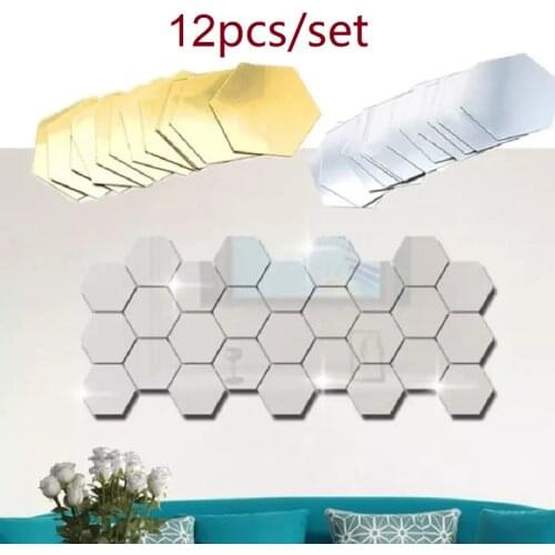 1/12pcs 3D Mirror Wall Sticker Hexagon Home Decor DIY Mirror Decor Stickers Art Wall Decoration for Living Room Home Bathroom