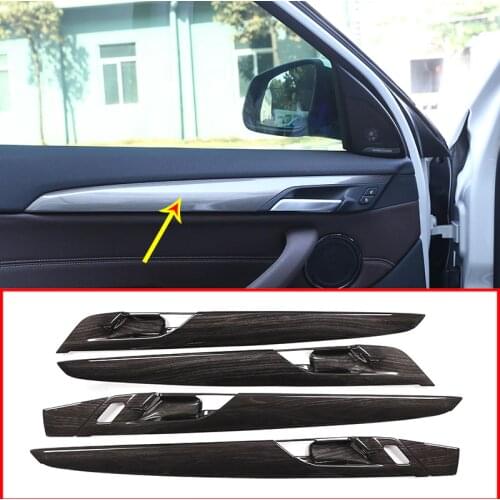 4pcs Dark Wood Grain ABS Car Interior Door Panel Cover Trim For BMW X1 F48 2016-2019 Accessories