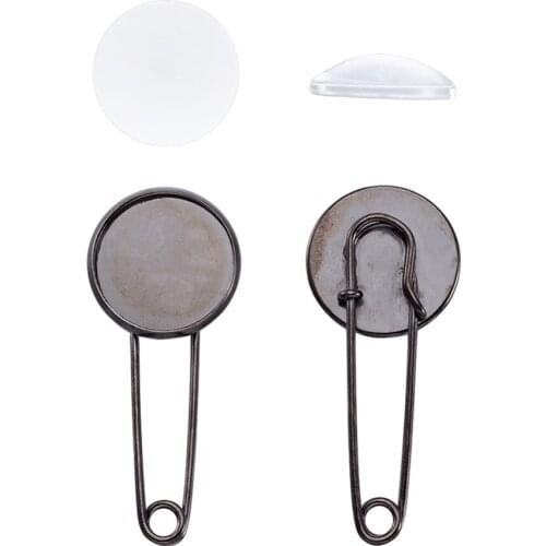 PandaHall 5Set 44x18x5mm Dome Clear Glass Cover & Gunmetal Iron Brooch Setting Sets
