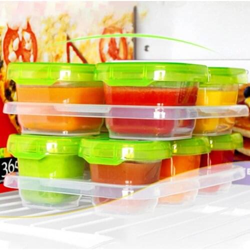 6Pcs Portable Food Box with Green Cover Fresh-keeping PP Baby Food Storage Box for Kitchen Infant Feeding Containers