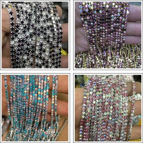 2/2.5/2.8/3mm Multicolor Crystal Rhinestone Chain Silver Base Sew-On Glue-on For DIY Phone Clothes Garment Bags Decoration