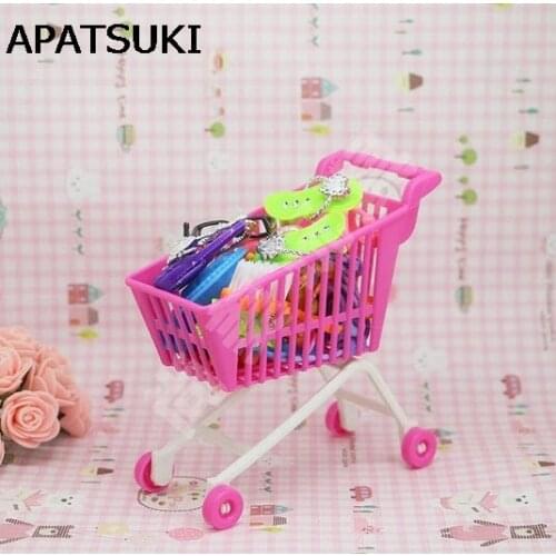 Kids Toy Dollhouse Mini Cute Supermarket Pretend Play Handcart Shopping Cart Mode Storage Accessores Toys for barbie Dolls