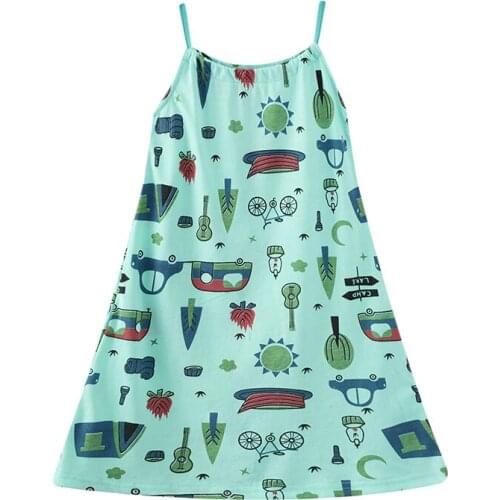 Jumping Meters Breathable Girls with Car House Pattern Cotton Kids Summer Sling Sleeveless Dress for Casual Skirt 2-7Years