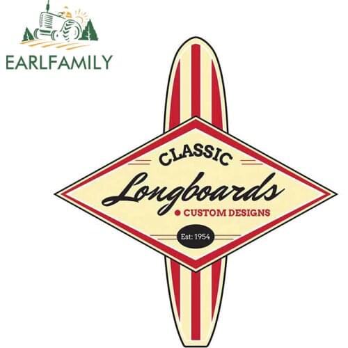 EARLFAMILY 13cm x 11.8cm for Classic Longboards Custom Surfboards Car Sticker Windows Windshield Personality Decoration Decal