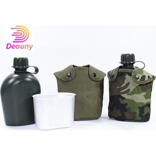 DEOUNY Plastic Army Flask Bottle Military Training Flask And Aluminum Lunch Box 3Pcs Outdoor Vintage Water Bottle 800ml