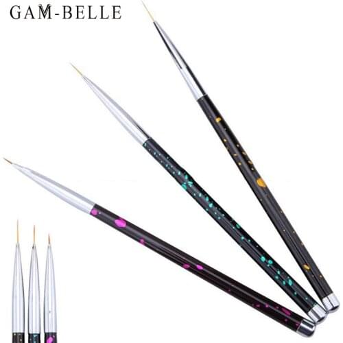 GAM-BELLE 3 Pcs/Set Nail Art Liner Brush 3D Tips Acrylic UV Gel Brushes Drawing French Grid Painting Pen Manicure Tools Kit