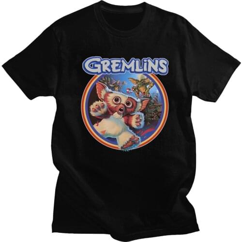 Gremlins 84 T-Shirts Men Gizmo 80s Movie Mogwai Monster Retro Sci Fi Vintage Cotton Tee Shirt Crew Neck Short Sleeve Tshirt Gift