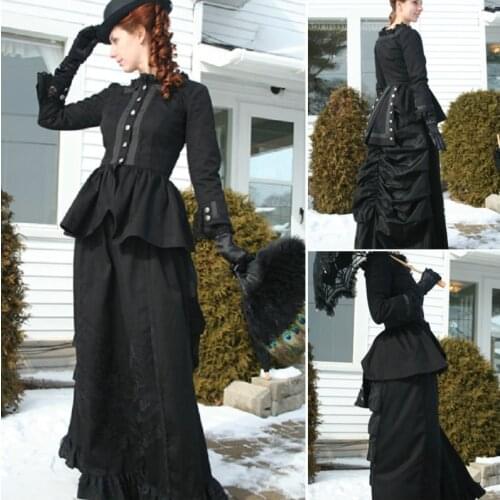 HIstory!Customer-made Black Victorian dress 1860s Civil war Dress Scarlett Theater Costume Halloween Renaissance Dress V-504