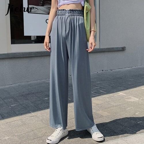 Jielur Gray Blue Womens Pants 2021 Summer New Loose Straight Wide Leg Pants Female Street Fashion Pink Black Trousers S-XXL