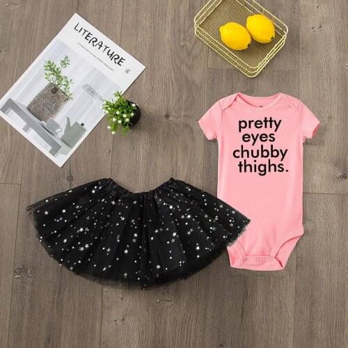 Pretty Eyes Chubby Thighs Infant Baby Girl Romper+tutu Skirt Sets Funny Fashion Toddler Girls Casual Clothes 2pcs Set