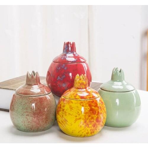 Creative Pomegranate Tea Caddy Sealed Storage Tea Box Teaware Fruit Ceramic Crafts Home Decoration Gift for Friend