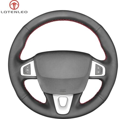 LQTENLEO Black Genuine Leather Hand-stitched Car Steering Wheel Cover For Renault Megane 3 (Coupe GT) RS 2010-2016