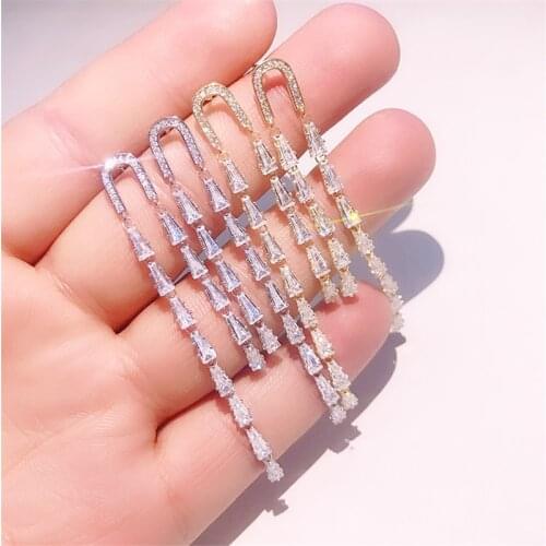 Cute Gold Silver Color Long Tassel Drop Earrings for Women Bling Zircon Stone Fashion Jewelry Korean Earrings 2020 New Gifts
