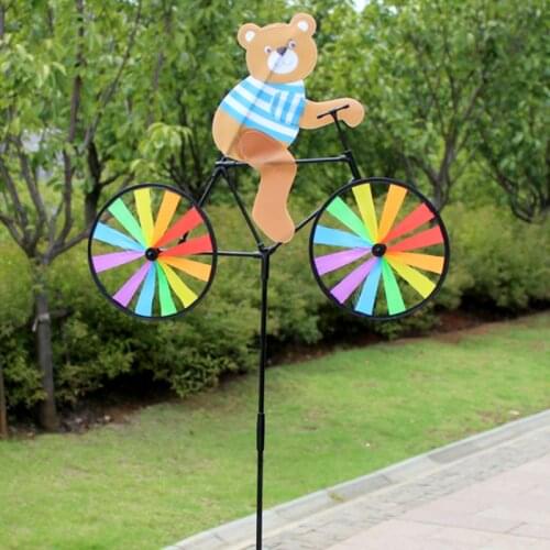 Lovely Handmade Wind Spinner Cartoon Animal Biking Garden Yard Party Camping Windmill Kids Educational Toy Birthday Festival