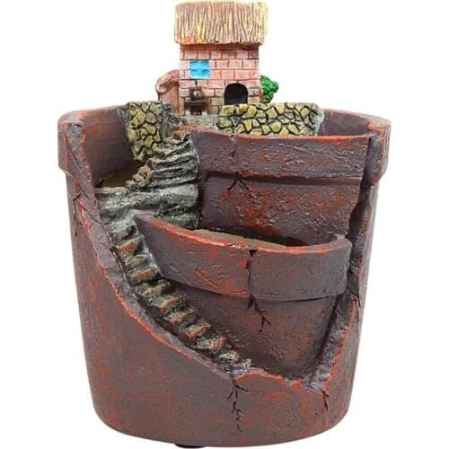 Mini House Figurines Plants Planter Flowerpot Succulent Plants Resin Flower Pot Desktop Potted Holder Micro- Landscape Decor