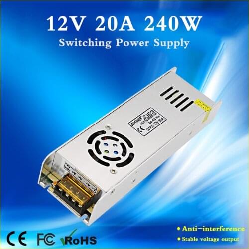 Mini AC to DC 12v 20A 240W Power Supply 220v to 12v Led Drver Lighting Transformer Adapter For LED Strip Monitoring Equipment
