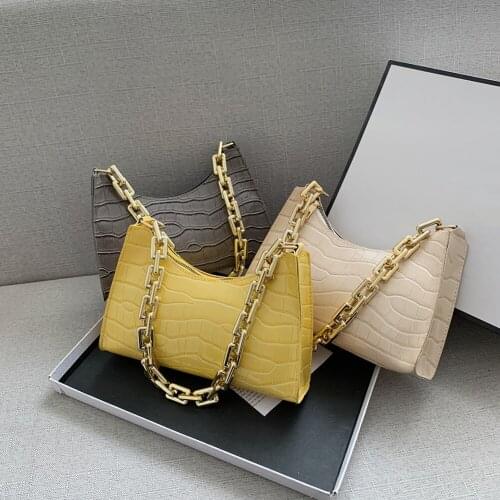 Fashion Women Alligator Pattern PU Leather Pure Color Shoulder Underarm Bag Casual Ladies Thick Chain Hobos Handbags