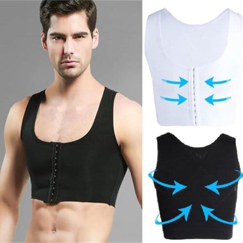 Mens Bra Gynecomastia Chest Shaper Vest For Man Boobs Moobs And Flatten Back Brace Support Black White Hooks Control Tops