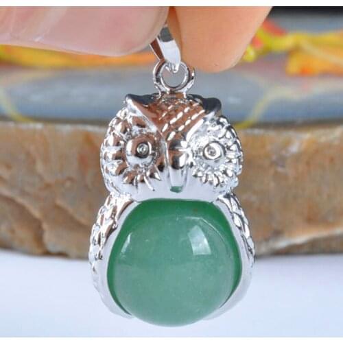 Natural Green Aventurine Bead GEM Pendant Jewelry For Gift Owl S952