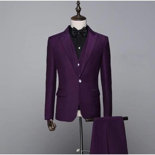 Purple 2020 new arrival slim men suit set with pants mens wedding suits singer stage formal dress mens groom suit + pant + vest