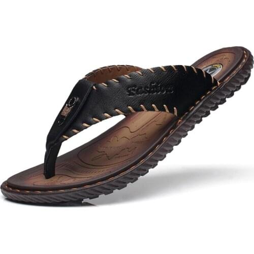 Summer Men sandals Genuine Leather Shoes Men Fashion Flip Flops Beach Outdoor Trendy Anti-slip Mens Casual Shoes Classic sandals