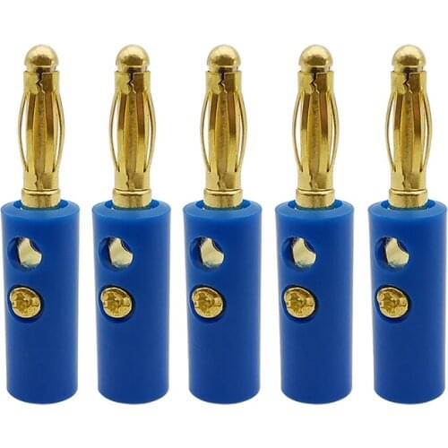 Blue 4mm Banana Male Plugs Adapter Gold-Plated 4mm Audio Speaker Screw Banana Plug Wire Cable Connector