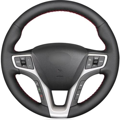 Hand-stitched Black PU Faux Leather Car Steering Wheel Cover for Hyundai I40 2011 2012 2013 2014 2015 2016 2017 2018 2019 202