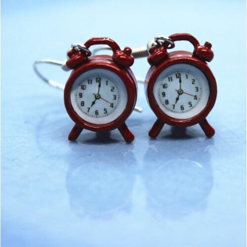 Crazy Funny Mini Alarm Clock Earrings Womens Cute Fashion Creativity Ear Hook Earring Prom Party Unique Jewelry Crafts