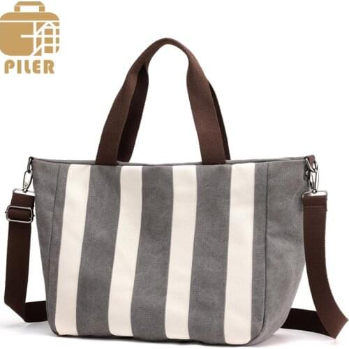Casual Trapeze Bags for Women 2020 Summer Large Beach Bag Canvas Stripe Shoulder Handbags Shopping Bag Ladies Canvas Totes