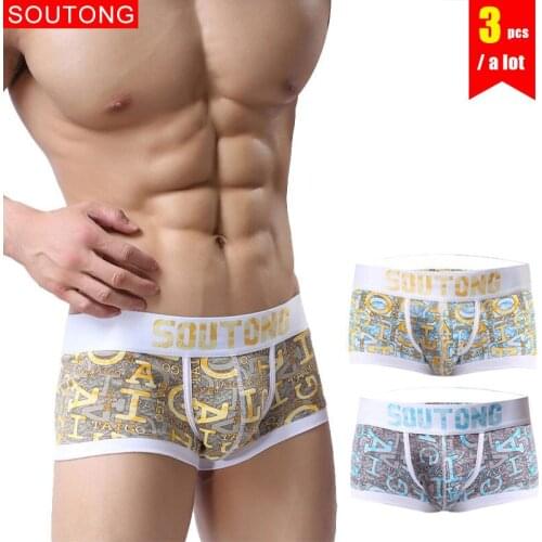 Soutong 3 Pcs/lot Men Underwear Cotton Men Cueca Boxers Letter Printed Men Boxers Shorts Underpants Calzoncillos Underwear stp05