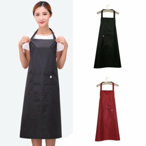 Waterproof PVC Apron Waterproof Sleeveless Cooking Kitchen Chef Waiter Pocket Long Apron