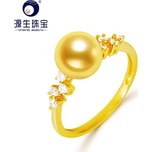 YS Pure 14k Gold 8-8.5mm Natural Saltwater Japanese Akoya Pearl Ring Wedding Fine Jewelry