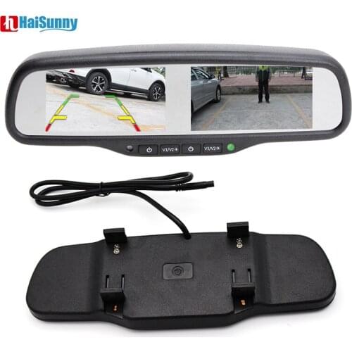 HaiSunny 4CH Video Input Car Interior Rear View Mirror Built in Dual Two 4.3 inch TFT LCD Monitors for any car