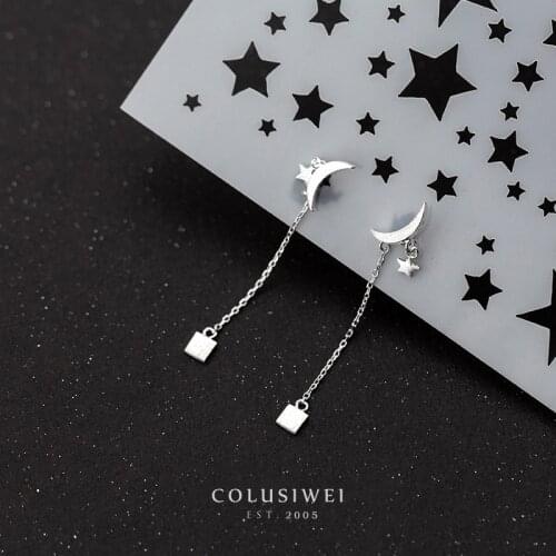 Colusiwei Classic 925 Sterling Silver Simple Moon Star Drop Earring for Women Tassel Square Dangle Earring Fine Jewelry Brincos