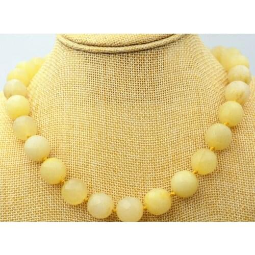 Classic New Brazilian natural yellow jades faceted gem necklace 18" AAA>>>women jewerly