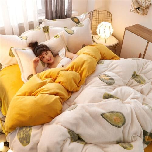 3D Floral Winter Super Warm Plush Bedding Set Flannel Double-Sided Fleece Duvet Cover Bed Sheet Pillowcase Queen King Size 4Pcs
