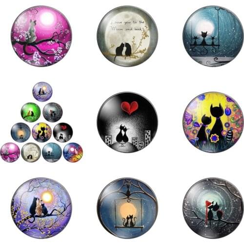Cartoon Lovely Lovers Cats Animals 10pcs 8mm/10mm/12mm/16mm/18mm/25mm Round Photo Glass Cabochon Demo Flat Back Making Findings