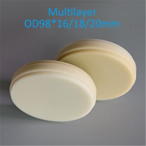 2 Pieces OD98*16/18/20mm Dental Multilayer PMMA Disc for Temporary Denture Crown Wieland CAD CAM System A1 A2 A3 A4
