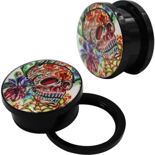 2Pcs 4-20mm Acrylic Skeleton Ear Plugs and Tunnels Men Women Flesh Tunnel Ear Saddle Body Piercing Jewelry