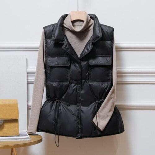 2021 New Winter Thin Down Vest Women Short Vest Windproof Warm Waistcoat black Down Coat Sleeveless Vest