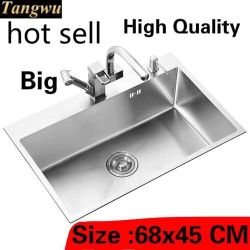 Free shipping Apartment luxurious kitchen manual sink single trough do the dishes 304 stainless steel hot sell big 68x45 CM