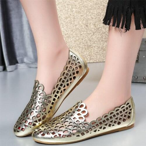 Casual Shoes Women Hollow Genuine Leather Flats Heel Ankle Boots Female Hollow Round Toe Loafers Low Top Platform Oxfords Shoes