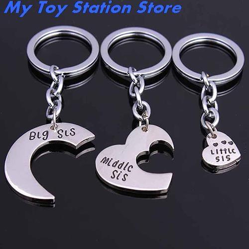 Metal Sister Love Heart Family Toy Keychain Gifts Keyring Car Accessory Charm Women Best Friend BFF Animal Big Mid Lil Sis