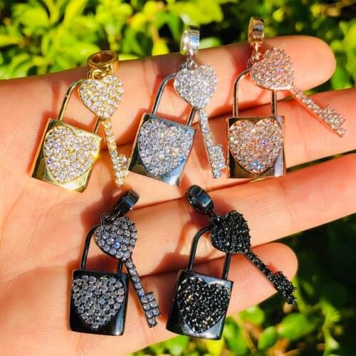 5pcs Heart Key Lock Charm for Women Bracelet Necklace Keychain Making DIY Pendant for Handmade Craft Jewelry Accessory Wholesale