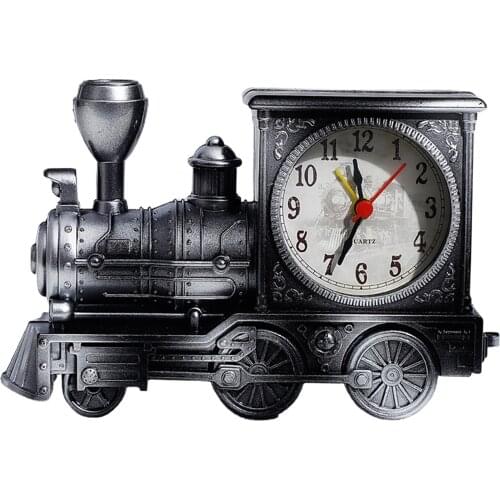 Children Adult Boy Gift Clock Home Office Shelf Decoration Novelty Locomotive ABS Creative Design Black Retro Train Alarm Clocks