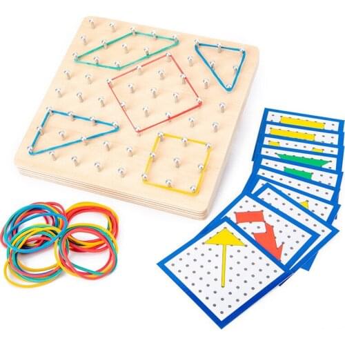 Wooden Geoboard Mathematical Manipulative Material Array Block Geo Board Graphical Educational Toy With Pattern Cards Montessori